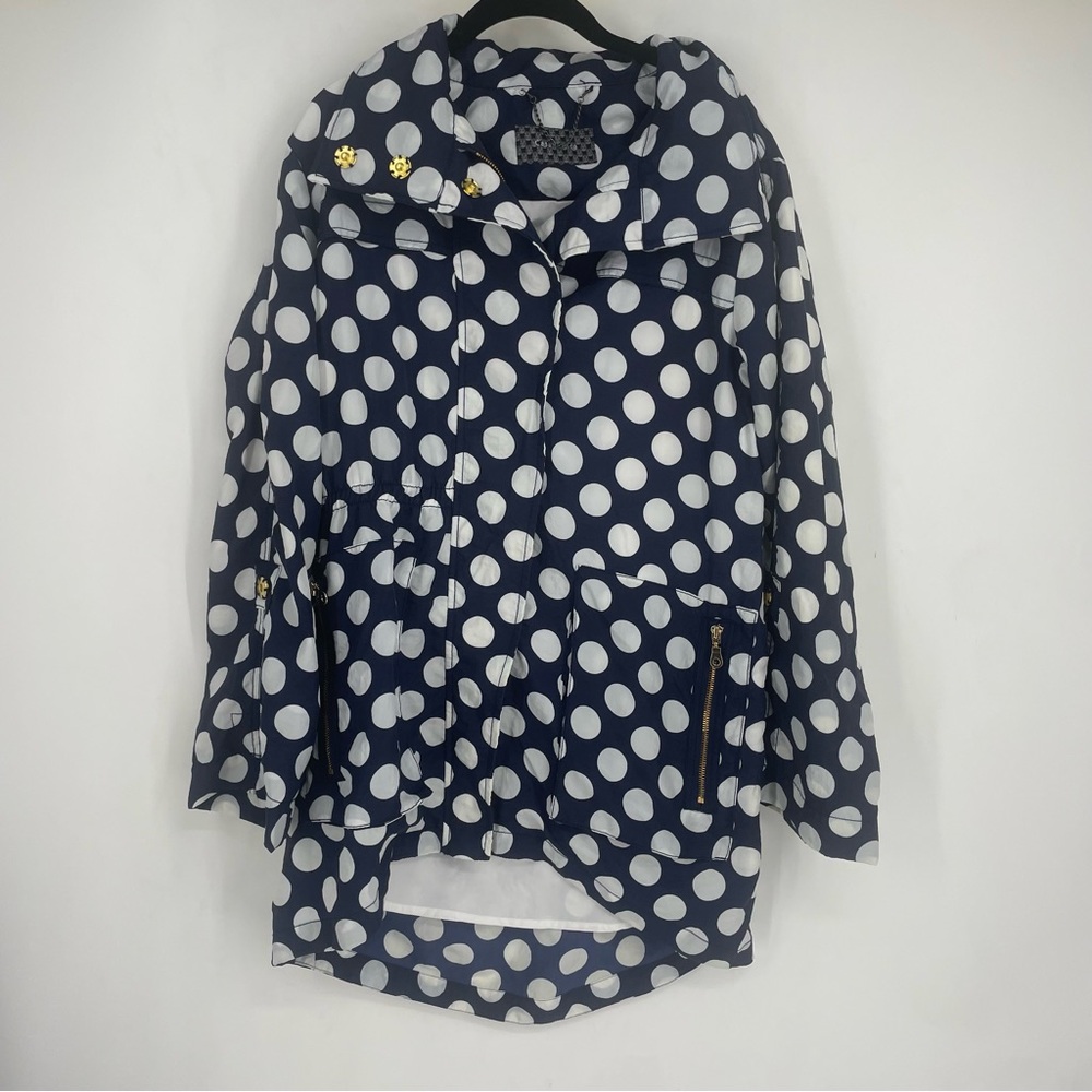 Casablanca Medium Nylon Polka Dot Navy Blue Hooded Rain Jacket Pockets utility